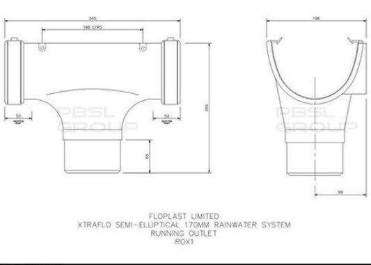 FloPlast Industrial/ Xtraflo Gutter Running Outlet - for 110mm Downpipe 170mm White - Atlantic Steel Buildings | UK Company No. 06234005