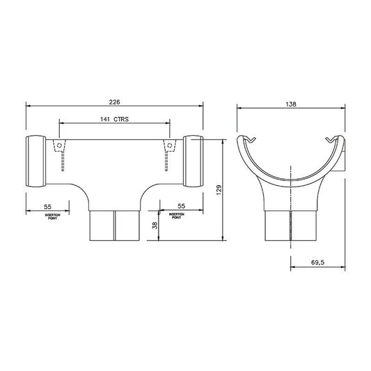 Half Round Gutter Running Outlet 112mm - Brown