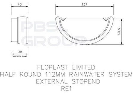 Floplast Half Round Gutter External Stopend 112mm Brown
