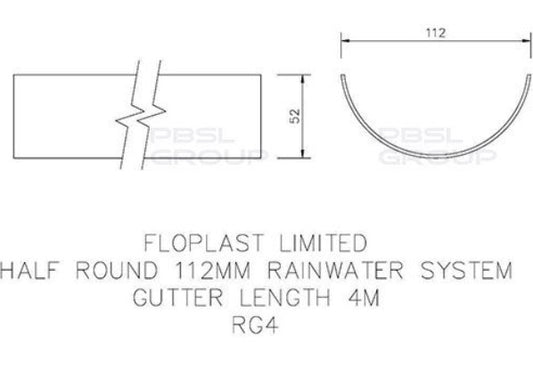 Half round 4m Gutter - Brown