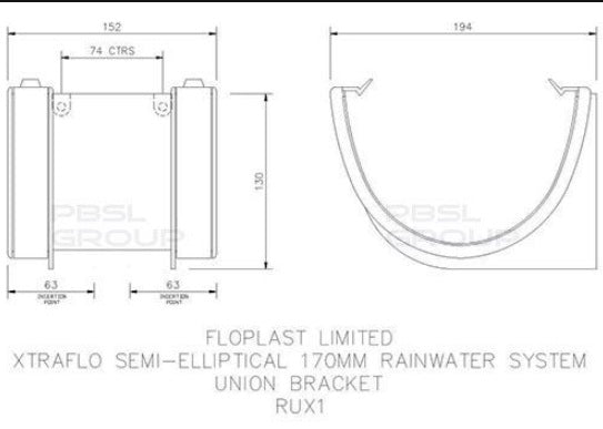 FloPlast Industrial/ Xtraflo Gutter Union Bracket - 170mm White - Atlantic Steel Buildings | UK Company No. 06234005