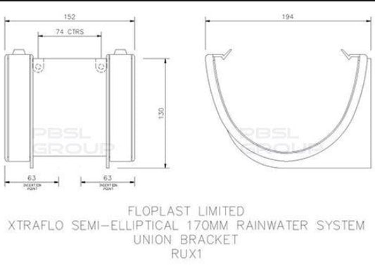 FloPlast Industrial/ Xtraflo Gutter Union Bracket - 170mm White - Atlantic Steel Buildings | UK Company No. 06234005