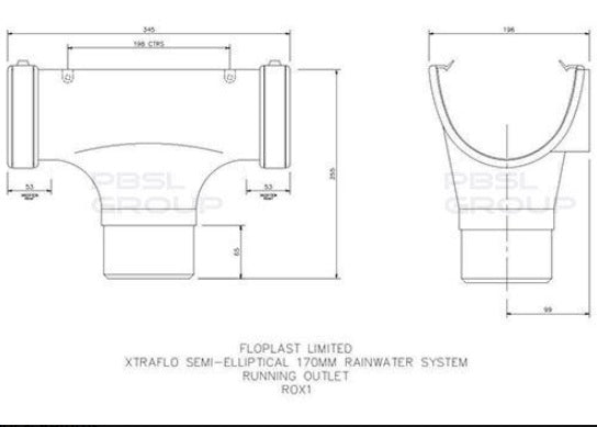 FloPlast Industrial/ Xtraflo Gutter Running Outlet - for 110mm Downpipe 170mm Grey