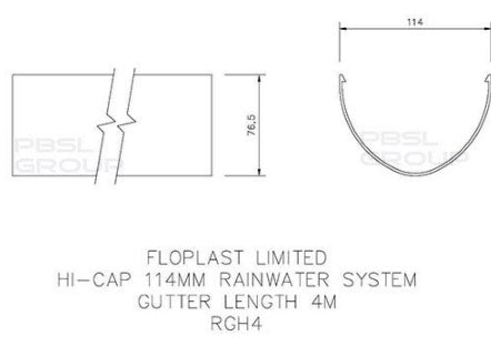 FloPlast Deepflow/ Hi-Cap Gutter - 115mm x 75mm x 4m White