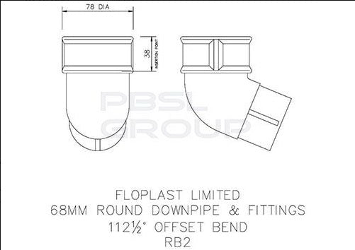 FloPlast Deepflow / Hi Cap Downpipe Offset Bend - 112.5 Degree x 68mm ...