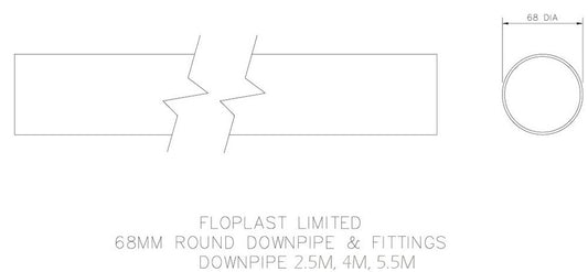 Half round Gutter Downpipe  Black 68mm  2.5m long