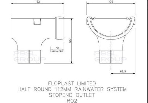 Half Round Stop End Outlet 112mm Black