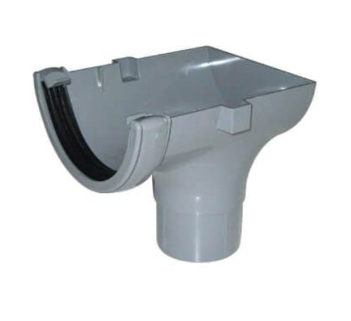 Half Round Stop End Outlet 112mm Grey